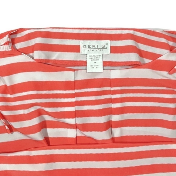Geri G. Orange and White Tie Shoulder Striped Dress sz M - Picture 2 of 13